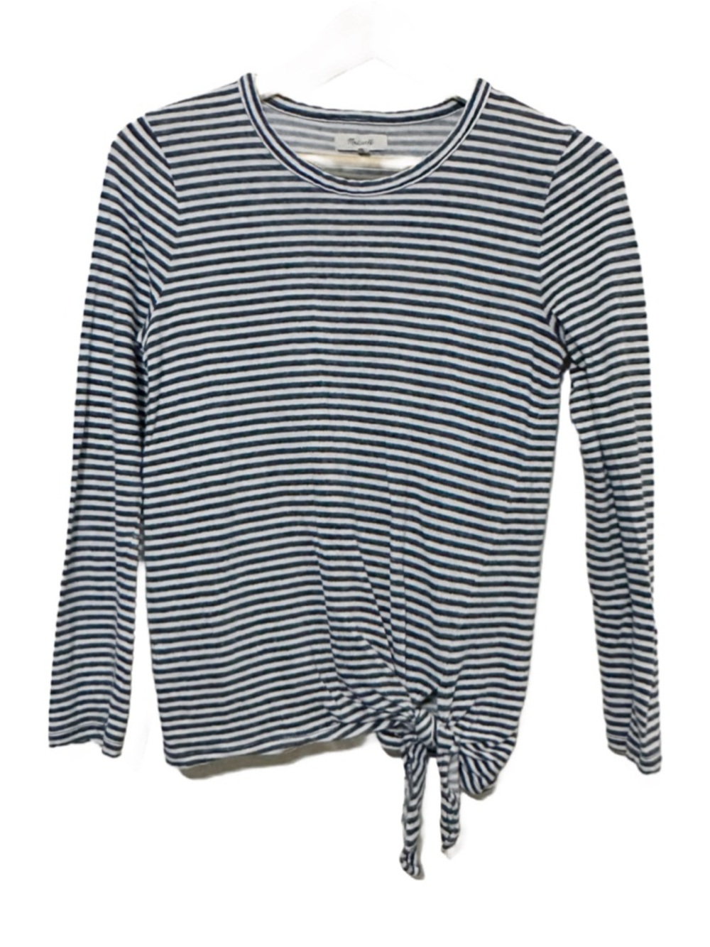 Madewell Soundcheck Side-Tie Striped Tee Long Sleeve Linen Cotton Blend Medium - Picture 2 of 4